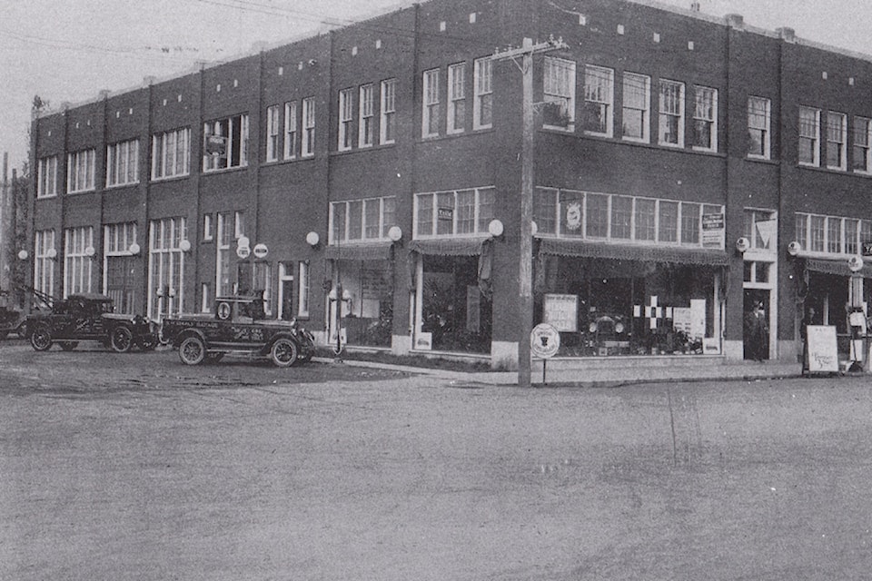 This historic photo is of McDonald’s Garage located downtown 鶹ѡ on the corner of Pandosy Street and Bernard Avenue, opposite the Casorso block. 
It was one of the main downtown landmarks at the time this photo was taken in 1928.