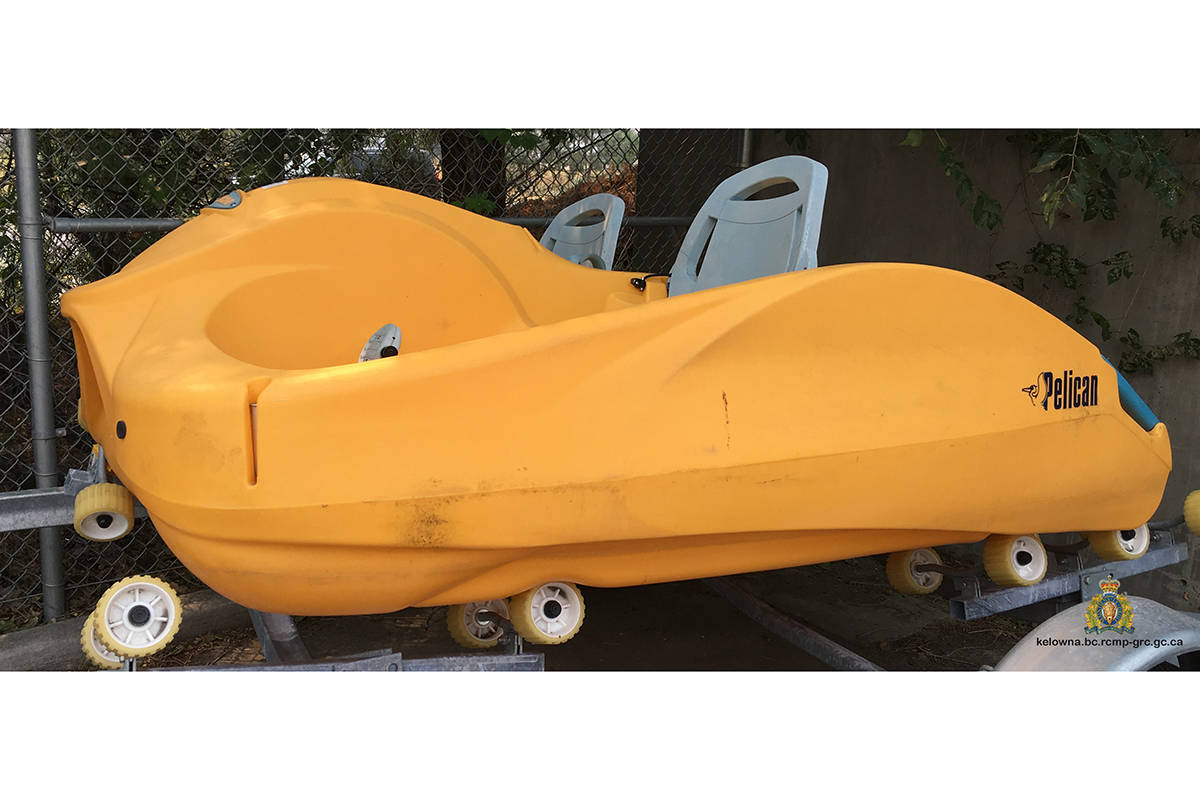 West Kelowna police search for owner of abandoned paddle boat Kelowna