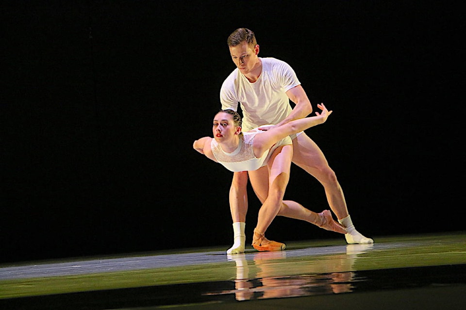 Desirée Bortolussi and Kurt Werner dance a solo together during the first piece of the evening which is inspired by the feelings of the cold months as we transition into winter. (Jenna Cocullo / The Northern View)