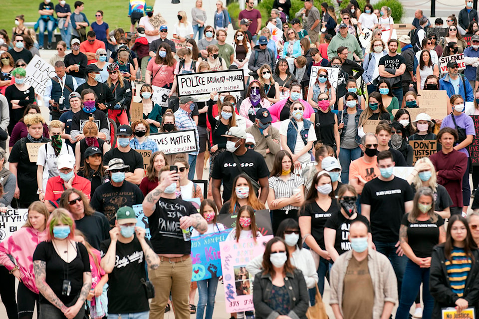 Protesters gather in Kelowna’s Stuart Park on June 5, 2020, for a Black Lives Matter rally. (Michael Rodriguez - Capital News)