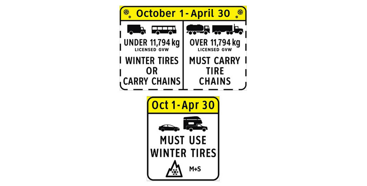 Winter tire signs in British Columbia (DriveBC screenshot)