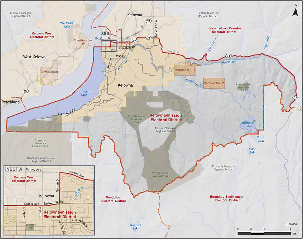 Map of the Kelowna-Mission riding. (Elections BC)