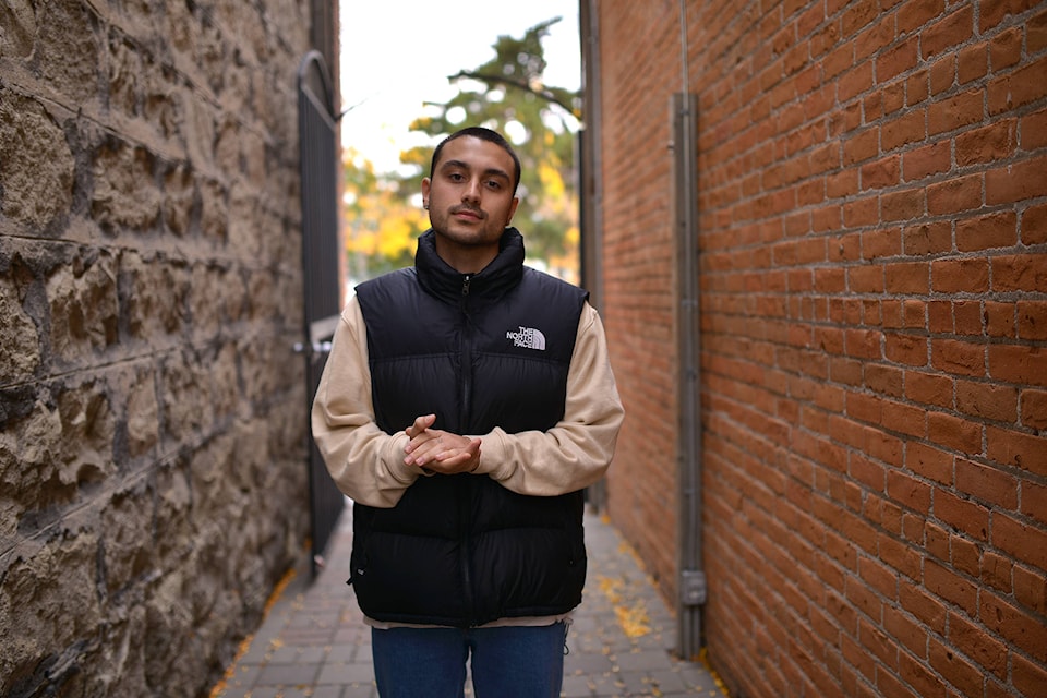 Cameron James is celebrating the recent release of his second single, Voodoo. He is pictured in downtown Kelowna, his hometown. (Phil McLachlan - Capital News)