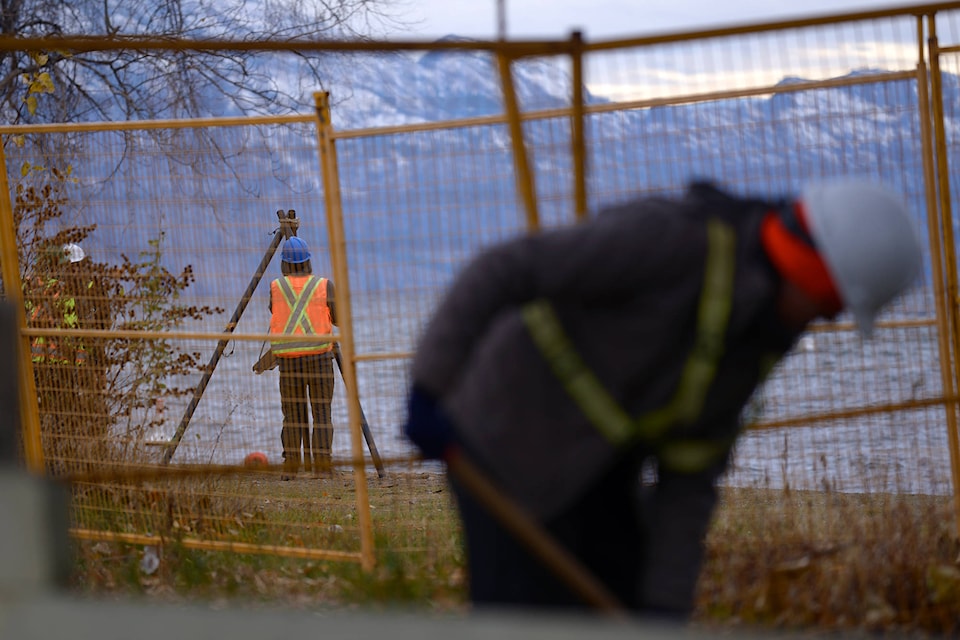 Archaeologists working at a Kelowna beach after an artifact was found by a member of the public. (Phil McLachlan - Capital News)