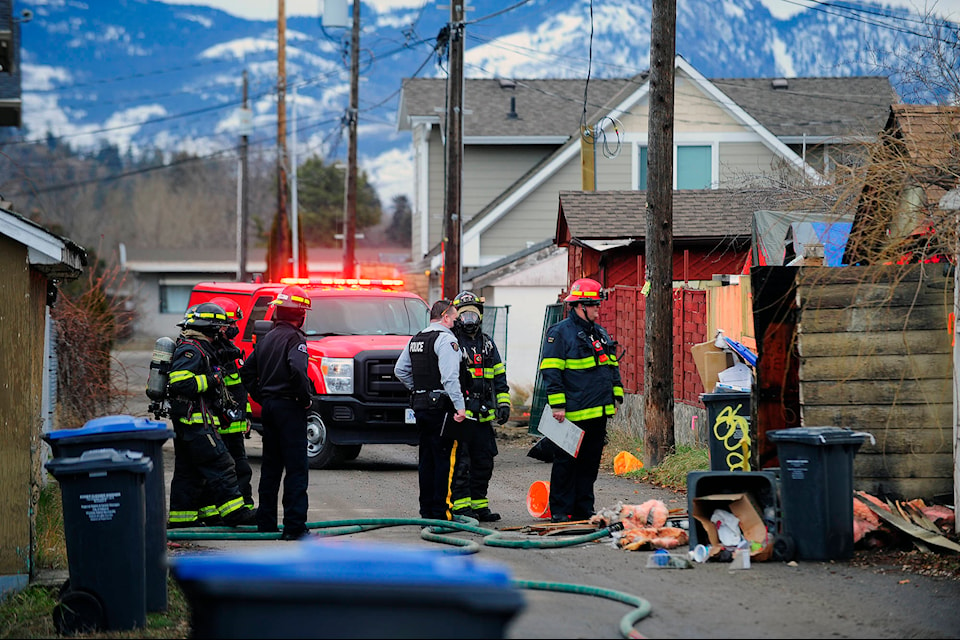 Fire in shed in alley off Stockwell. (Michael Rodriguez - Kelowna Capital News)
