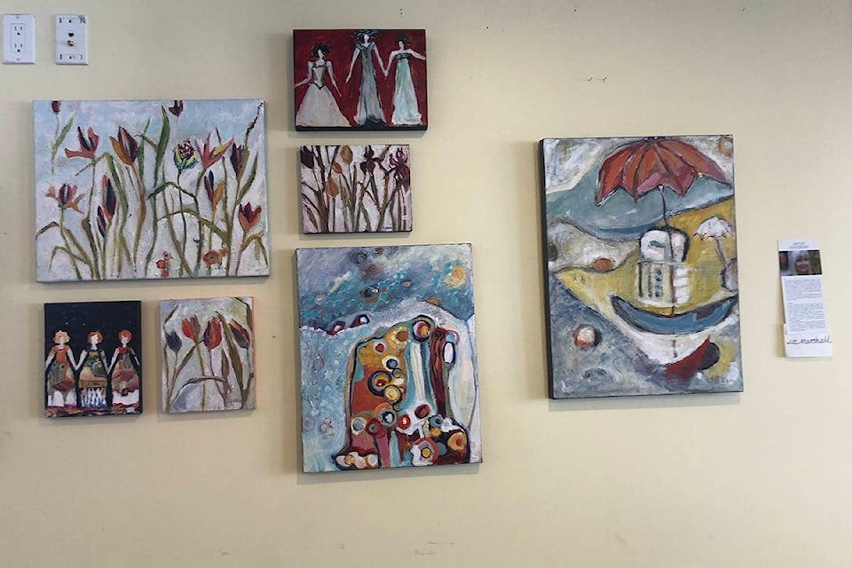 Liz Marshall’s artwork displayed at Nautical Dog Cafe. (Monique Tamminga Western News)