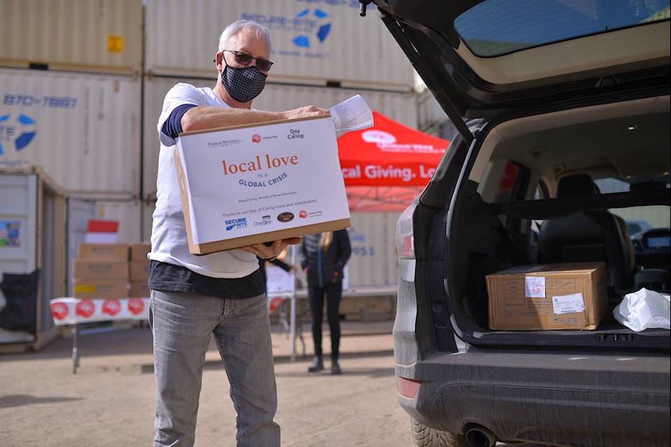 United Way volunteers helped load boxes of PPE into vehicles at Secure-Rite. (Philip McLachlan, Kelowna Capital News)