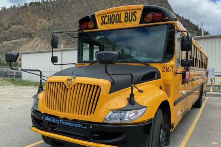 The Okanagan Skaha School District has acquired its first electric bus. The bus will be at the school district’s Summerland Yard. (Contributed)