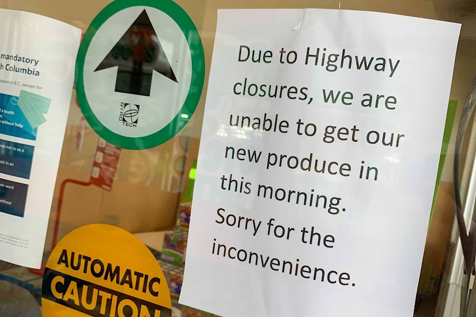 Empty shelves at local grocery stores are a result of people panic buying while supply chains are severed due to flooding and slides. (Aaron Hemens - Black Press Media)