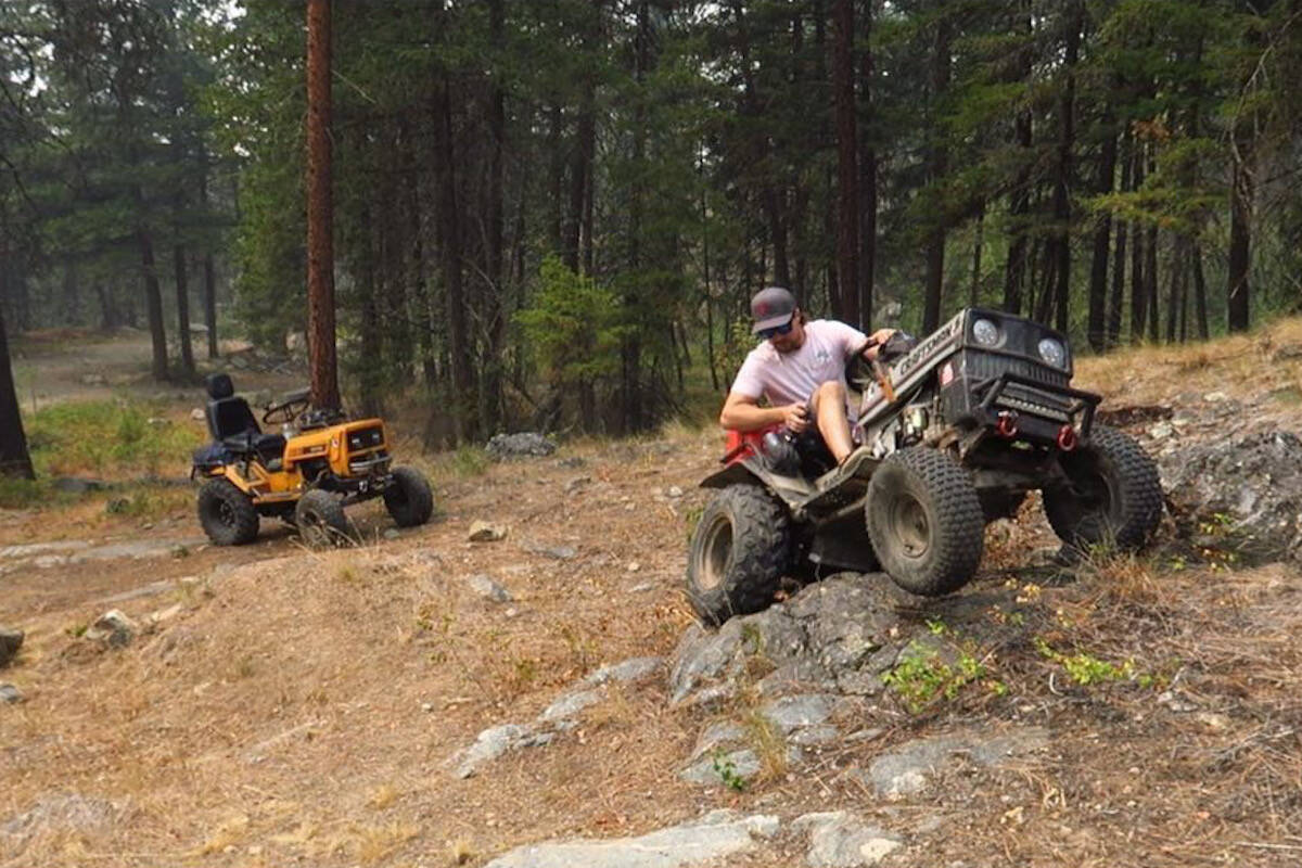 Ryley Kesslar takes off up a hill in a customized off-road lawnmower. (YouTube photo)