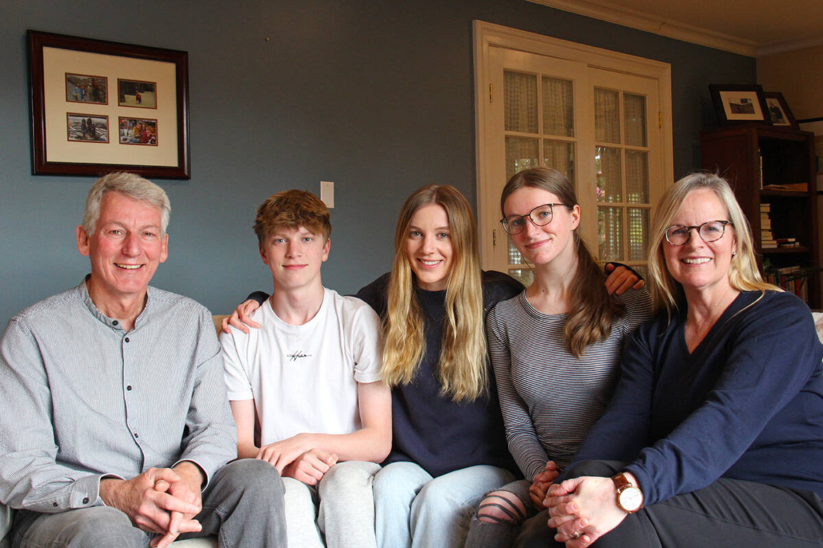 The Porter family is set to take off on their flight around the world from Vancouver on June 14. Left to right: Ian Porter, Christopher Porter, Samantha Porter, Sydney Porter, Michelle Porter. (Jane Skrypnek/Black Press Media)