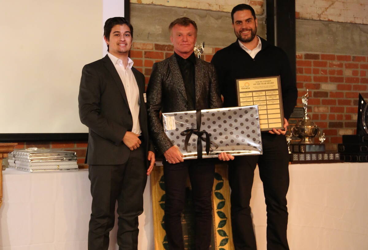 David Withler (left) receives the Young Citizen of the year award at the 2022 Civic & Community Awards. (City of Kelowna/Submitted)