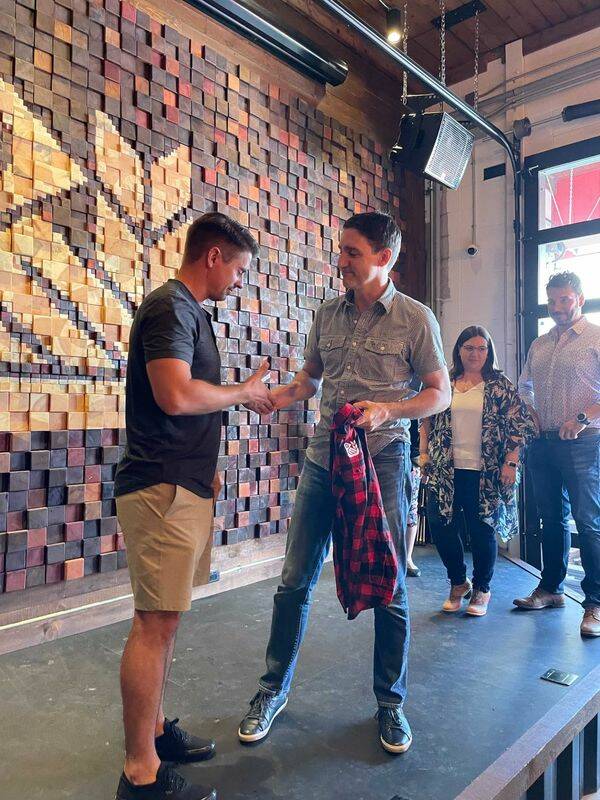 Trudeau meets with Red Bird Brewing co-owner Adam Semeniuk. (Red Bird)