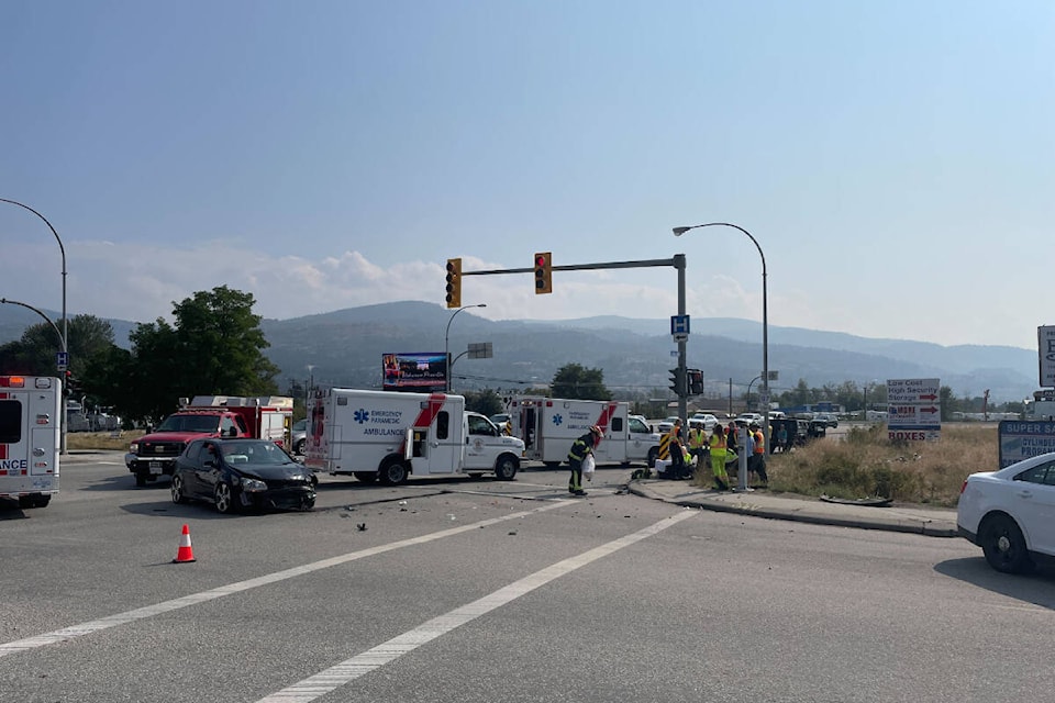 A collision involving a motorcycle Thursday has caused significant delays for motorists on Highway 97 going south. (Brennan Phillips- Western News)