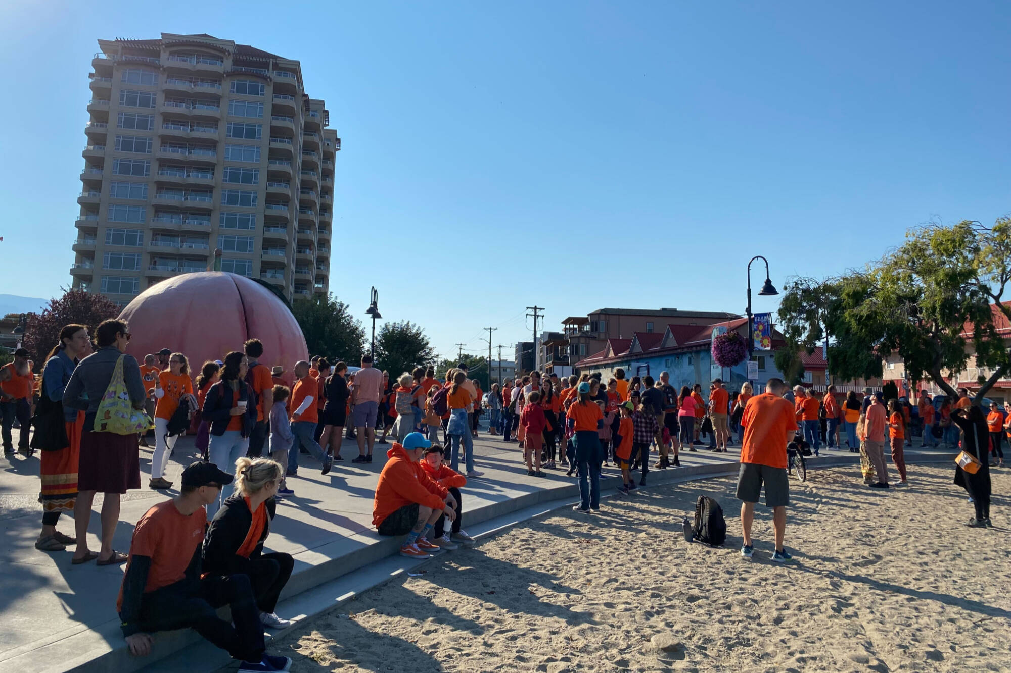 Hundreds came out for the second Walk for the Children in Penticton. The journey of 6,000 steps from the Peach to the residential school survivor memorial on the Penticton Indian Band represents the 6,000 children whose bodies were discovered in unmarked graves at residential schools in 2021. (Logan Lockhart - Western News)