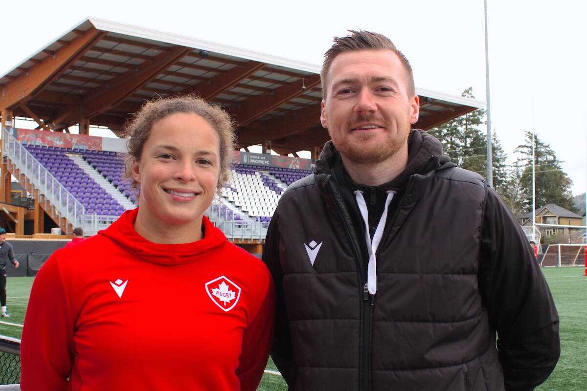 Canadas womens rugby sevens team co-captain Breanne Nicholas and head coach Jack Hanratty are ambassadors for a new national mental health hub for coaches and athletes. (Jake Romphf/News Staff)