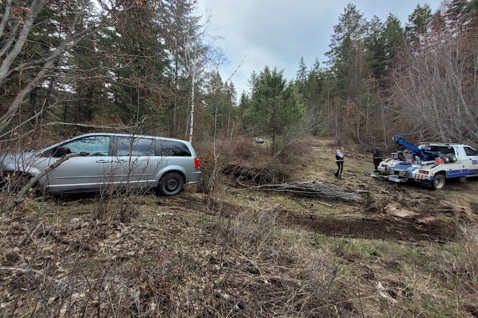 A van reported stolen in November was found up King Eddy Road April 19, 2023. (Chris Skaarup photo)