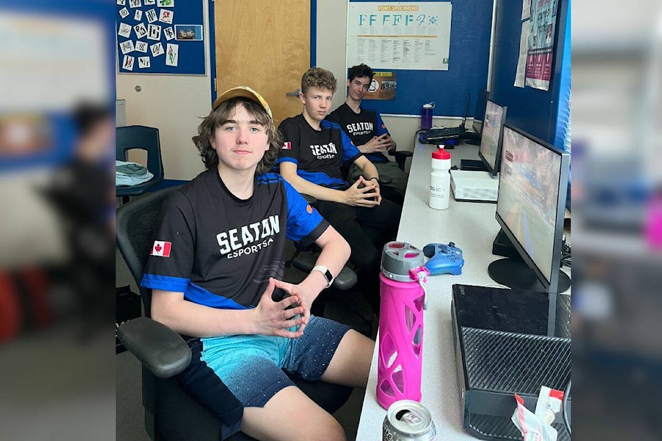 The Seaton Secondary team of Aiden Forsyth, Josh Van Calsteren and Malcolm Swingle won the BC School Sports Rocket League Esports Provincial Championship (Contributed).