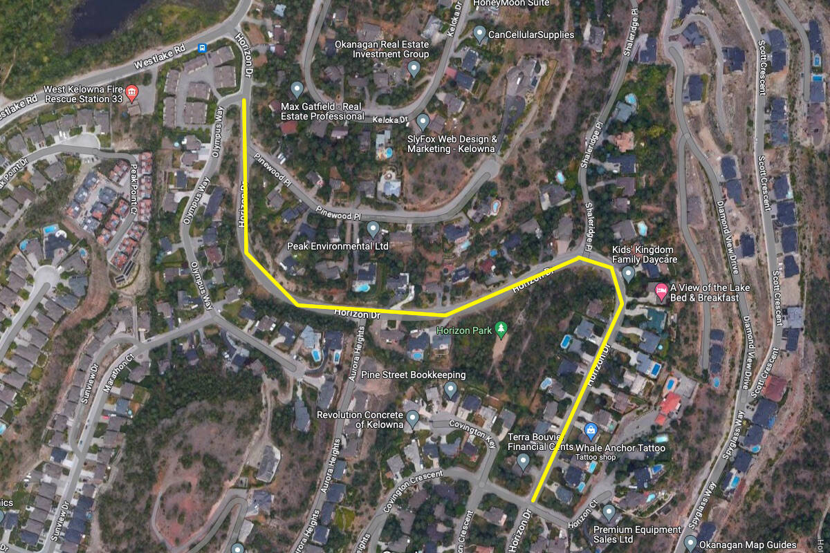 The project would see pedestrian improvements along Horizon Drive from Olympus Way to Covington Crescent. (Google Maps)