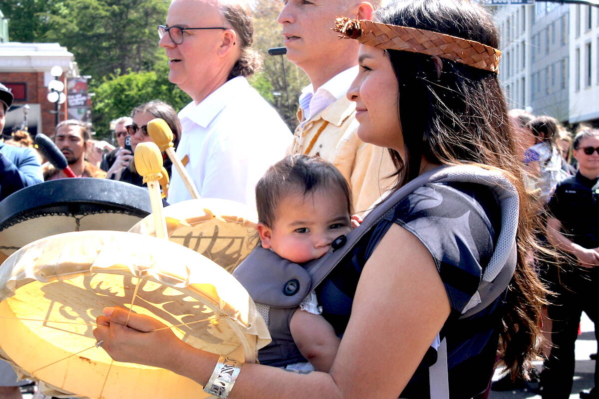 The annual Moose Hide Campaign march in Victoria on May 11 called for ending violence against women and children. (Jake Romphf/News Staff)