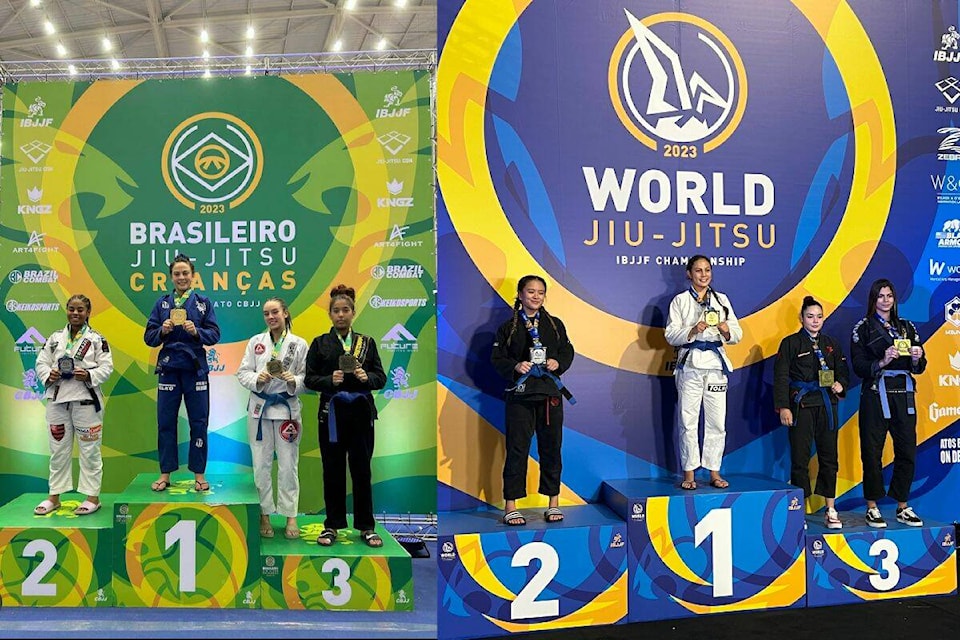 Marchand at the top of the podium at the Brasileiros and World Championships. (Contributed)