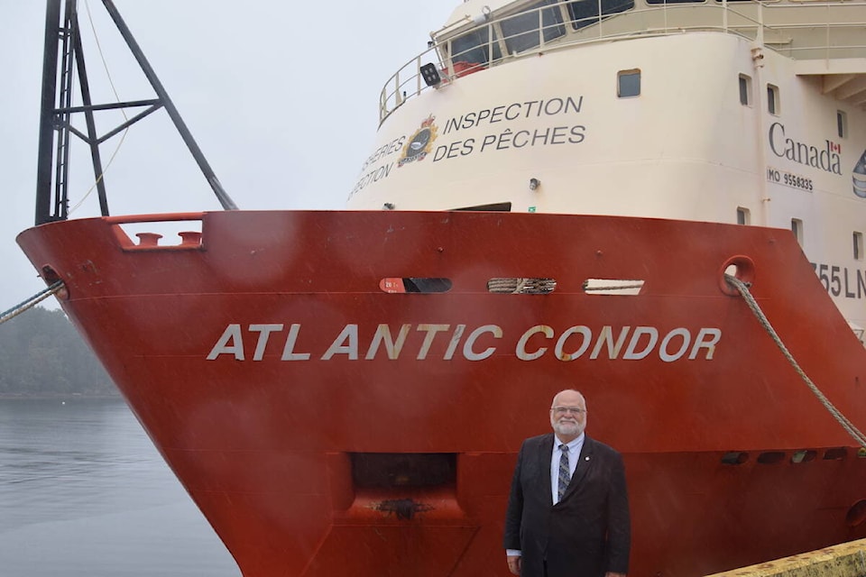 Coquitlam–Port Coquitlam MP Ron McKinnon spoke Monday (June 24) at the Institute of Ocean Sciences in Sidney at the launch event for the first Canadian mission in the Indo-Pacific to fight illegal, unreported and unregulated fishing. (Brendan Mayer/News Staff)