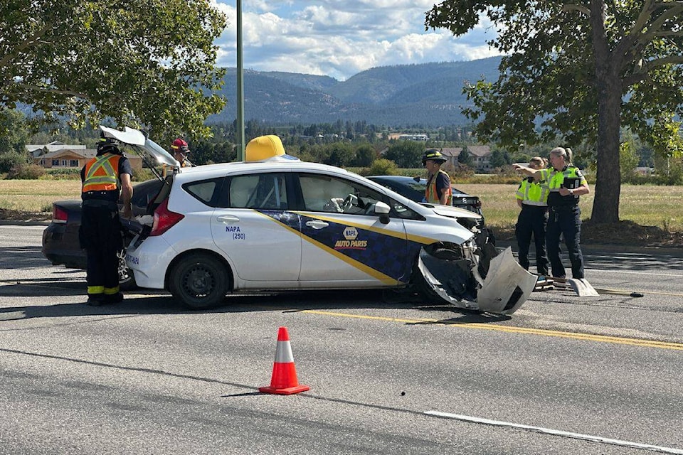 A two vehicle crash has Springfield Road down to one lane each way between Ambrosi Road and Bredin Road in Kelowna on Wednesday afternoon, Sept. 6. (Brittany Webster/Capital News) A two vehicle crash has Springfield Road down to one lane each way between Ambrosi Road and Bredin Road in Kelowna on Wednesday afternoon, Sept. 6. (Brittany Webster/Capital News)