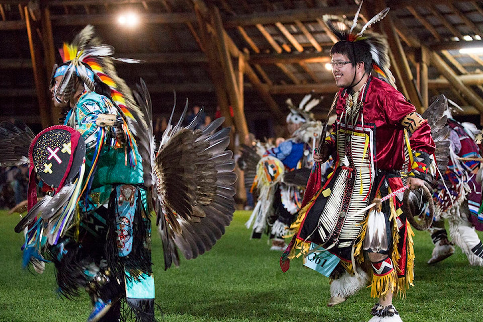 Almost 200 dancers from across Western Canada kicked off the Similkameen Powwow of Champions on Friday night. This year, the powwow is raising awareness about the opioid crisis. (Robin Grant/Review Staff)