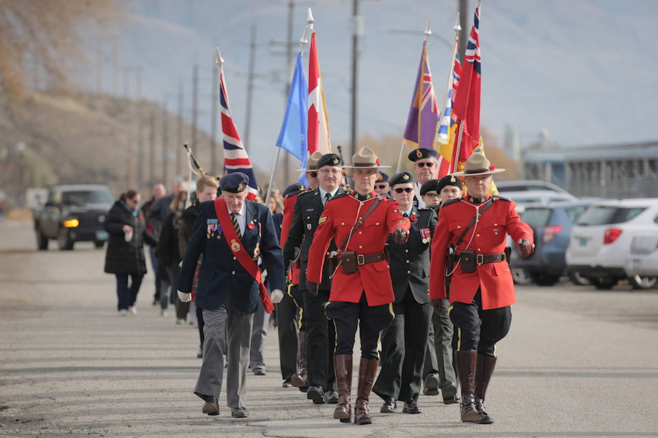 The march off began at the Legion Branch in Keremeos. (Robin Grant-Review Staff)