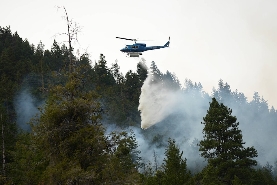 BC Wildfire Service is tackling a small wildfire up Green Mountain Road near the Apex Mountain turnoff which was discovered the afternoon of Sept. 4. It is approximately 0.2 ha in size, and is about 2 km from nearby residences. (Phil McLachlan – Western News)