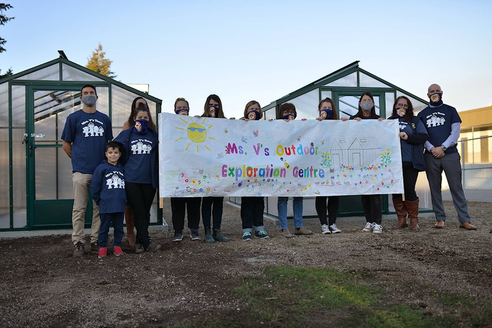 Ms. V’s Outdoor Exploration Centre, a new space at Pearson Road Elementary School, was officially opened Nov. 6. (Phil McLachlan - Capital News)