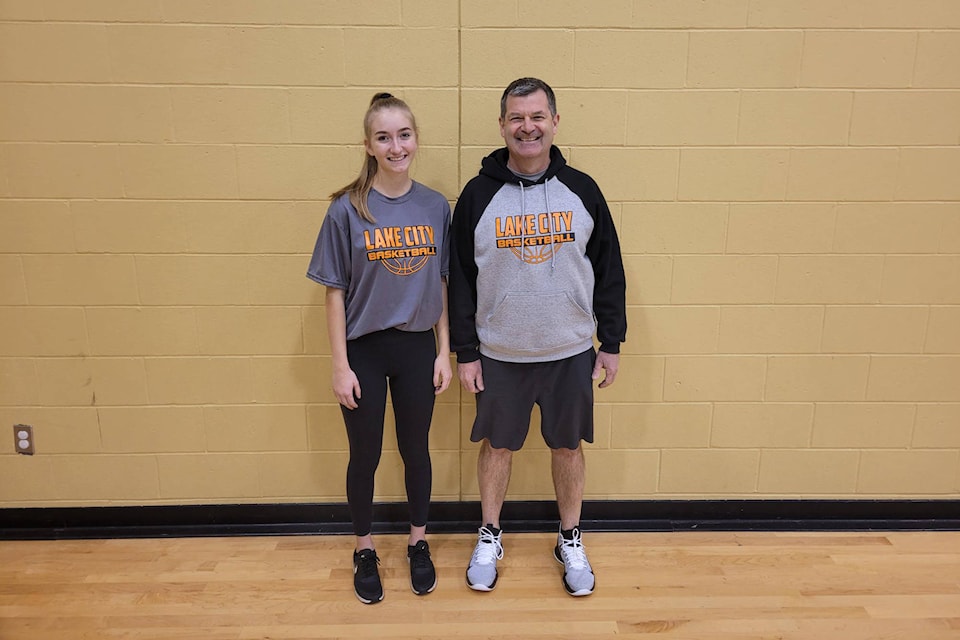 Lake City Basketball’s inaugural female scholarship winner Megan Freeman with Lake City Director Chris Terris (Contributed).