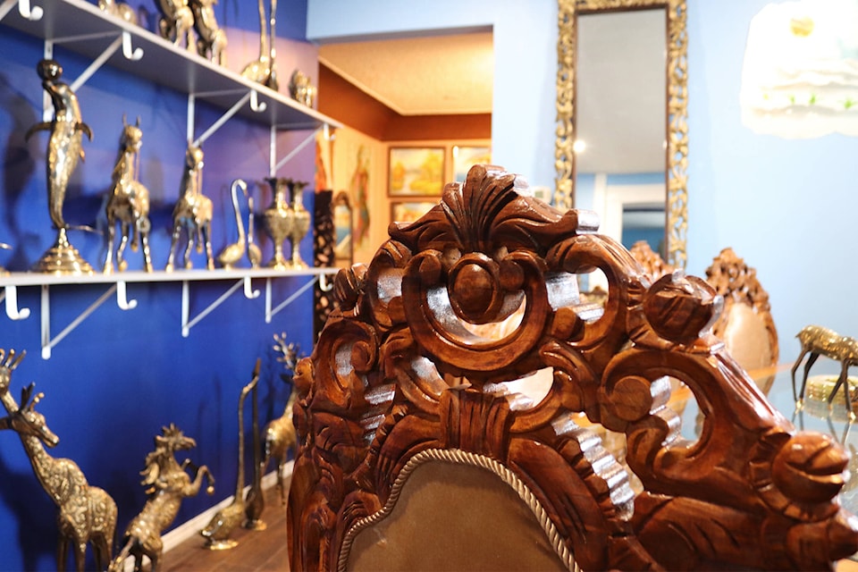 Dastkar, a new furniture store in Vernon, features handmade, unique furniture carved from wood and inlaid with brass in the Chiniot style. The business located on 43rd Avenue was started in December 2020 but is currently unstaffed due to COVID-19 staffing shortages. (Brendan Shykora - Morning Star)