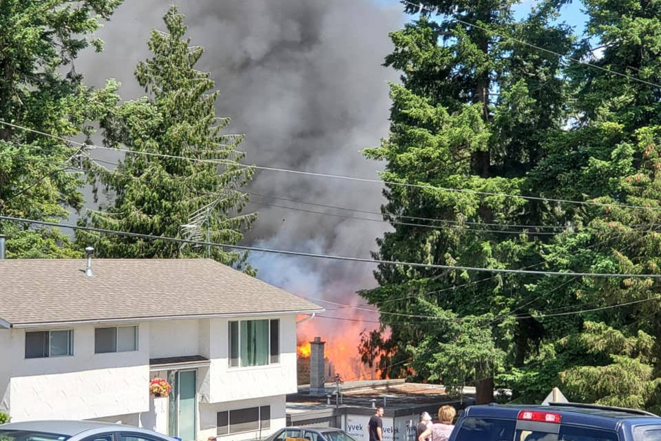 A structure is burning on Sage Avenue in Armstrong Wednesday, June 16, 2021. (Richard Breaks - Facebook)
