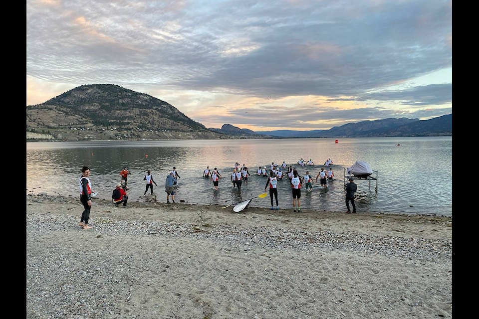Expedition Canada racers jump in Okanagan Lake for a 1 km swim Wednesday in Penticton. (Expedition Canada)