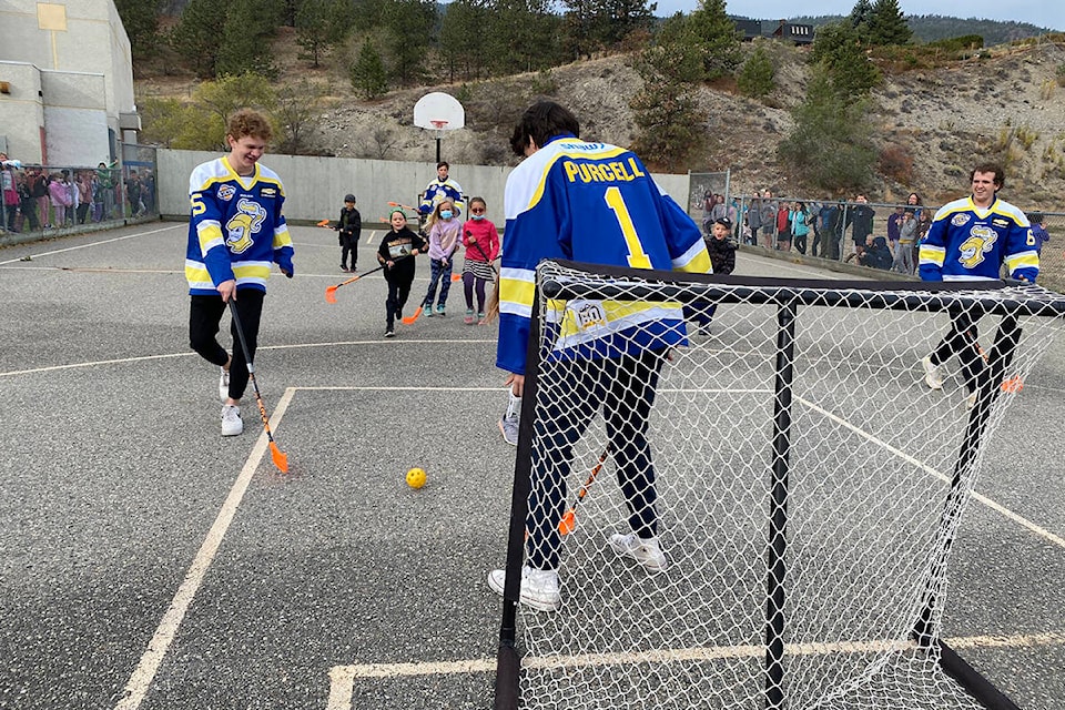 Penticton Vees play some ball hockey with West Bench students. (Vees game)