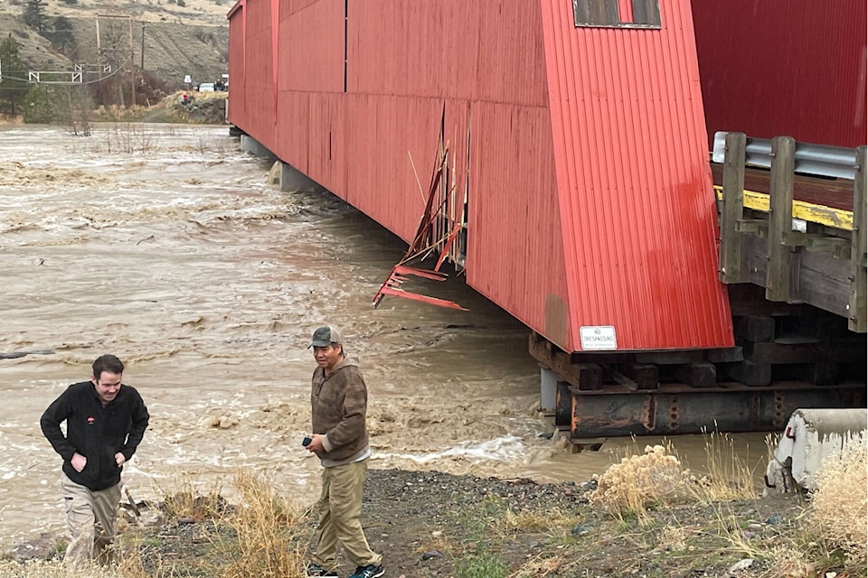 Logs coming down the Similkameen River damaged the Red Bridge in Keremeos. (Brennan Phillips Keremeos Review)