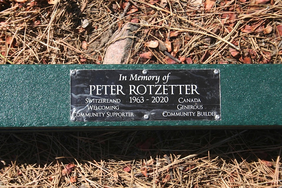 The Armstrong Spallumcheen Trails Society has erected and dedicated a bench on Mt. Rose Swanson in memory of former society president Peter Rotzetter. (ASTS photo)