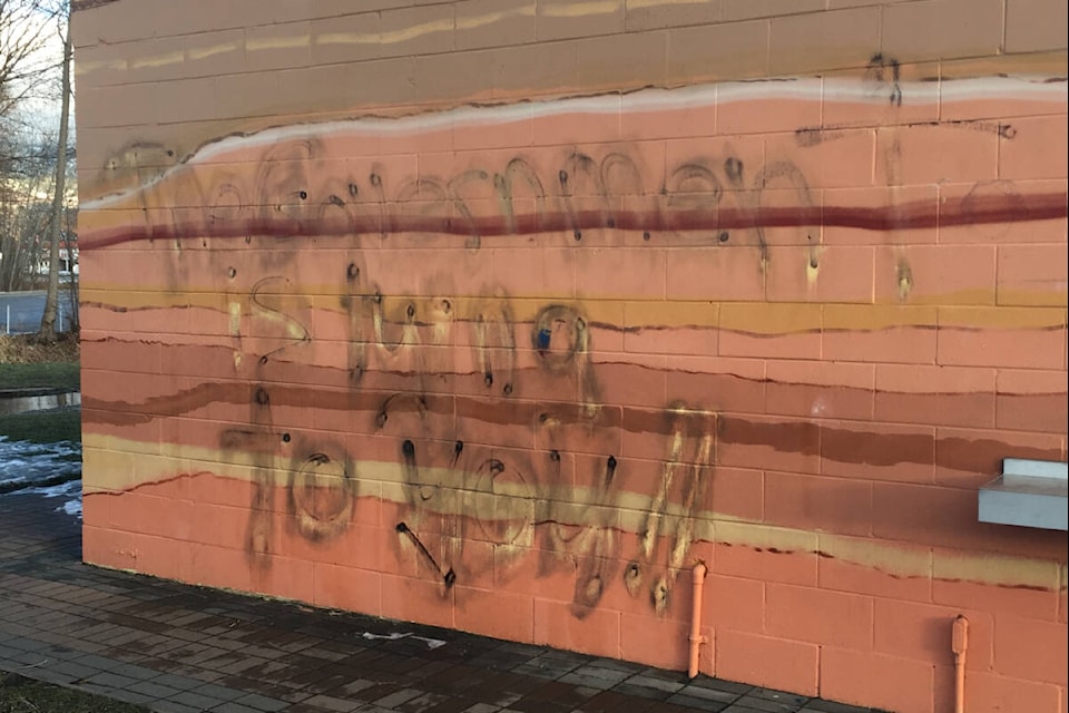 Coyote Cruises in Penticton was vandalized this week and staff members are working to permanently wash off the graffiti. (Logan Lockhart, Western News)