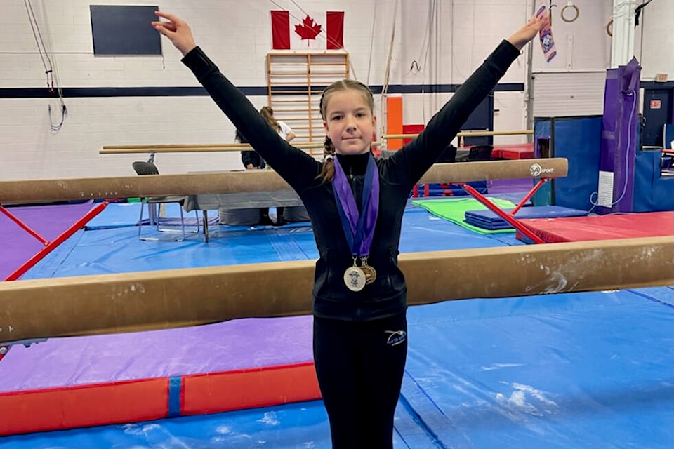 Sasha Hackman from Vernon’s North Valley Gymnastics Society was among the medal winners from the club that competed at the Grizzly Invitational meet May 13-15 in Kelowna. (Contributed)
