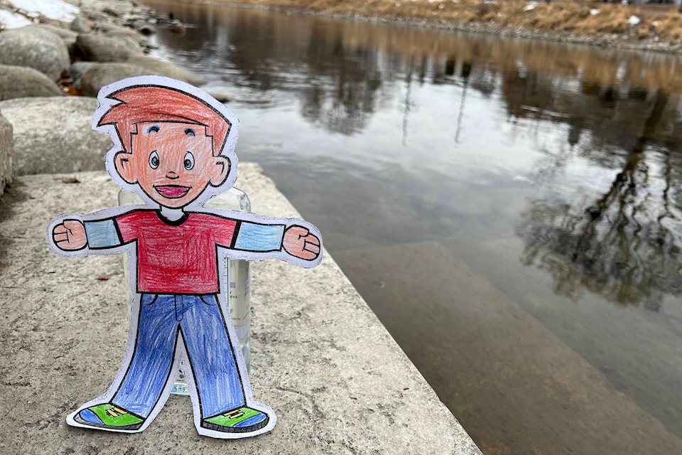 Flat Stanley visits one of the most popular Penticton tourist attractions, the Channel, where in summer people can take a 1.7 km leisurely float from Okanagan Lake to Skaha Lake. Grade 2 students from Surrey, B.C. asked that Stanley visit some of Penticton’s famous sites to learn about the community. (Contributed)