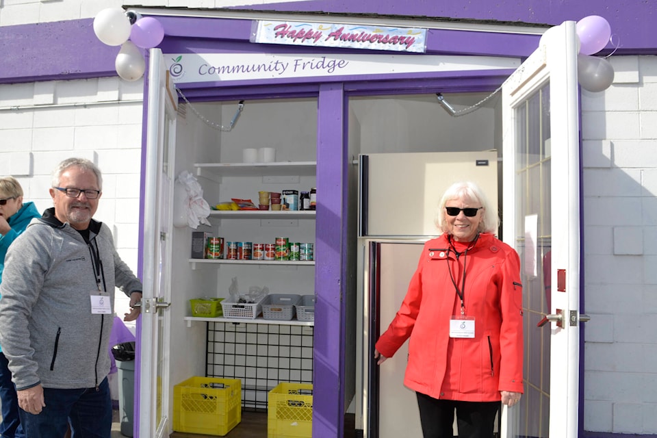 One year ago today (March 19) Penticton residents Dave Corbeil and Allison Howard made the Purple Pantry community fridge a reality. Now they celebrate its success in filling a need to feed the community. (Monique Tamminga Western News) One year ago today (March 19) Penticton residents Dave Corbeil and Allison Howard made the Purple Pantry community fridge a reality. Now they celebrate its success in filling a need to feed the community. (Monique Tamminga Western News)