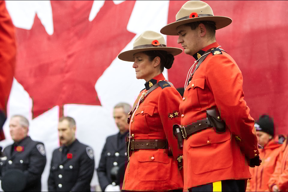 A large Canadian flag was raised at the ceremony. 