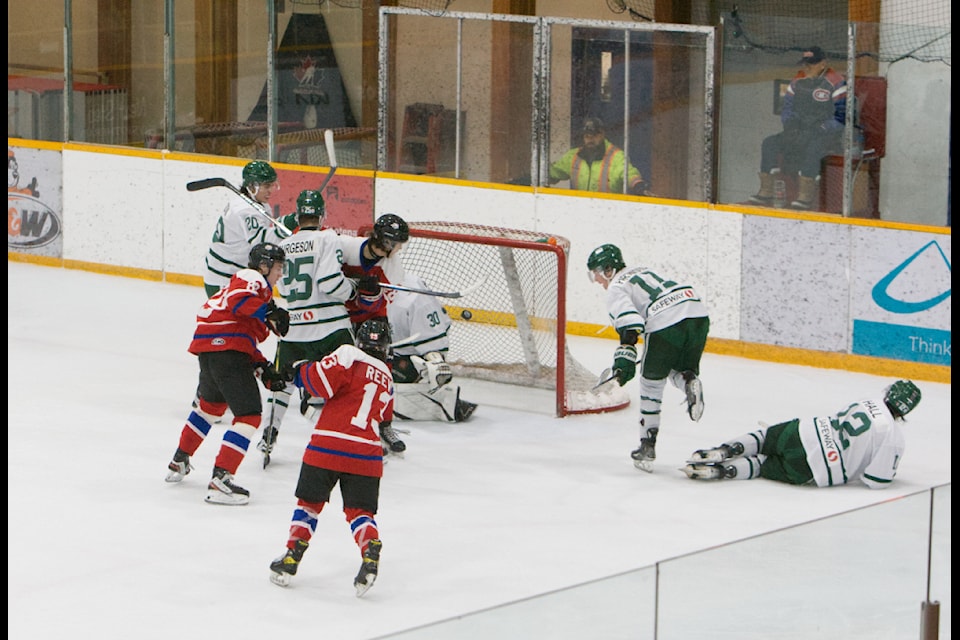 Danik Reeves scores the game-winning goal against the Nelson Leafs on Saturday, Jan. 18. 
