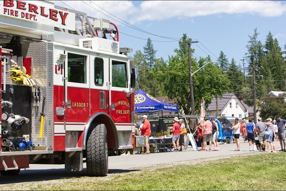 The Kimberley Fire Department was on hand at the Canada Day celebration to keep people cool in the plus-30 weather. Paul Rodgers/Kimberley Bulletin. 