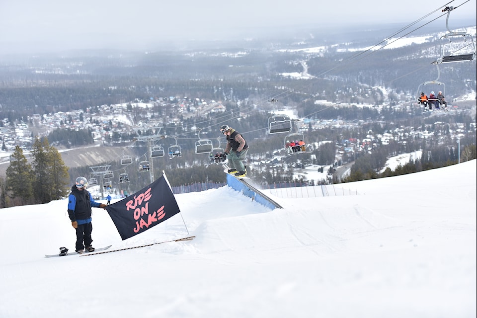 Snowboarders gathered Kimberley Alpine Resort on March 15 to take part in A Day For Jake, honouring the legacy of Burton Snowboards founder Jake Burton Carpenter. Adam Hawkins/Submitted.
