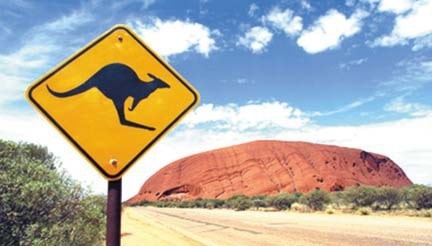 Ayres Rock, Australia: A Kangaroo warning road sign in the desert near Uluru