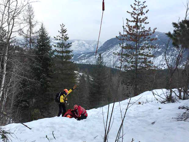 A long line rescue was needed for a woman who was injured while hiking a Miral Heights trail. Photo: submitted by BCSAR.