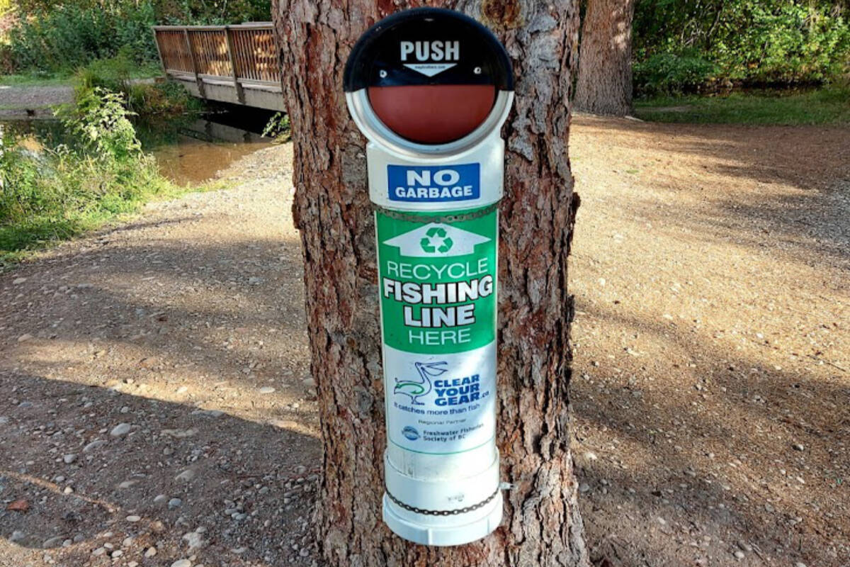 Fishing line recycling receptacles placed at popular fishing spots
