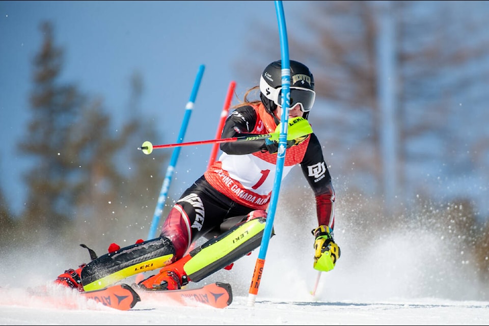 Invermere/Panorama’s Eleri Sharp in the Slalom Races. Sharp won a race and podiumed twice. Steve Hilts photo.